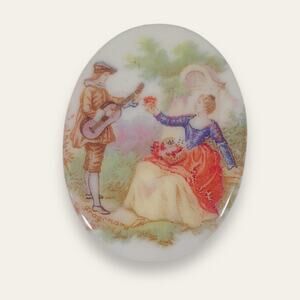 Vintage Courting Art Man Plays Music for Woman Pendant Setting